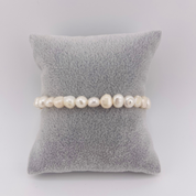 White Faux Pearl Bracelet with Heart-Shaped Magnetic Clasp - Silver Finish