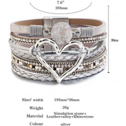 Heartfelt Harmony Leather Wrap Bracelet / Silver