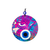 Wall Hanging Round Glass, Evil Eye Design,Vibrant Pink Glass, Protection Symbol, Cultural Decor Gift