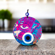 Wall Hanging Round Glass, Evil Eye Design,Vibrant Pink Glass, Protection Symbol, Cultural Decor Gift