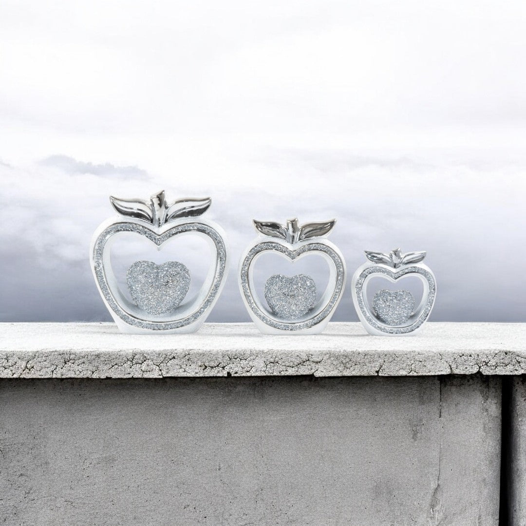 3pc Silver Diamond Apple Decor Set