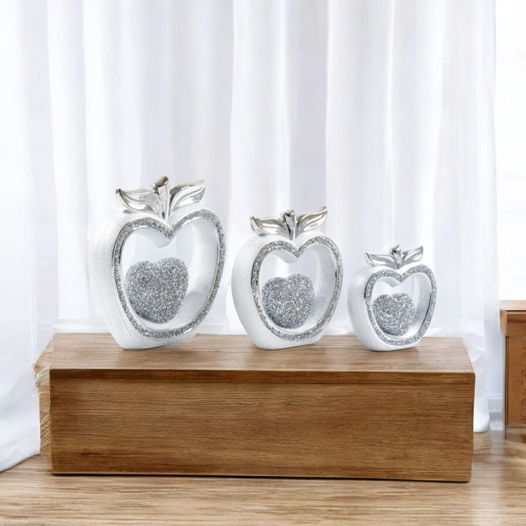 3pc Silver Diamond Apple Decor Set