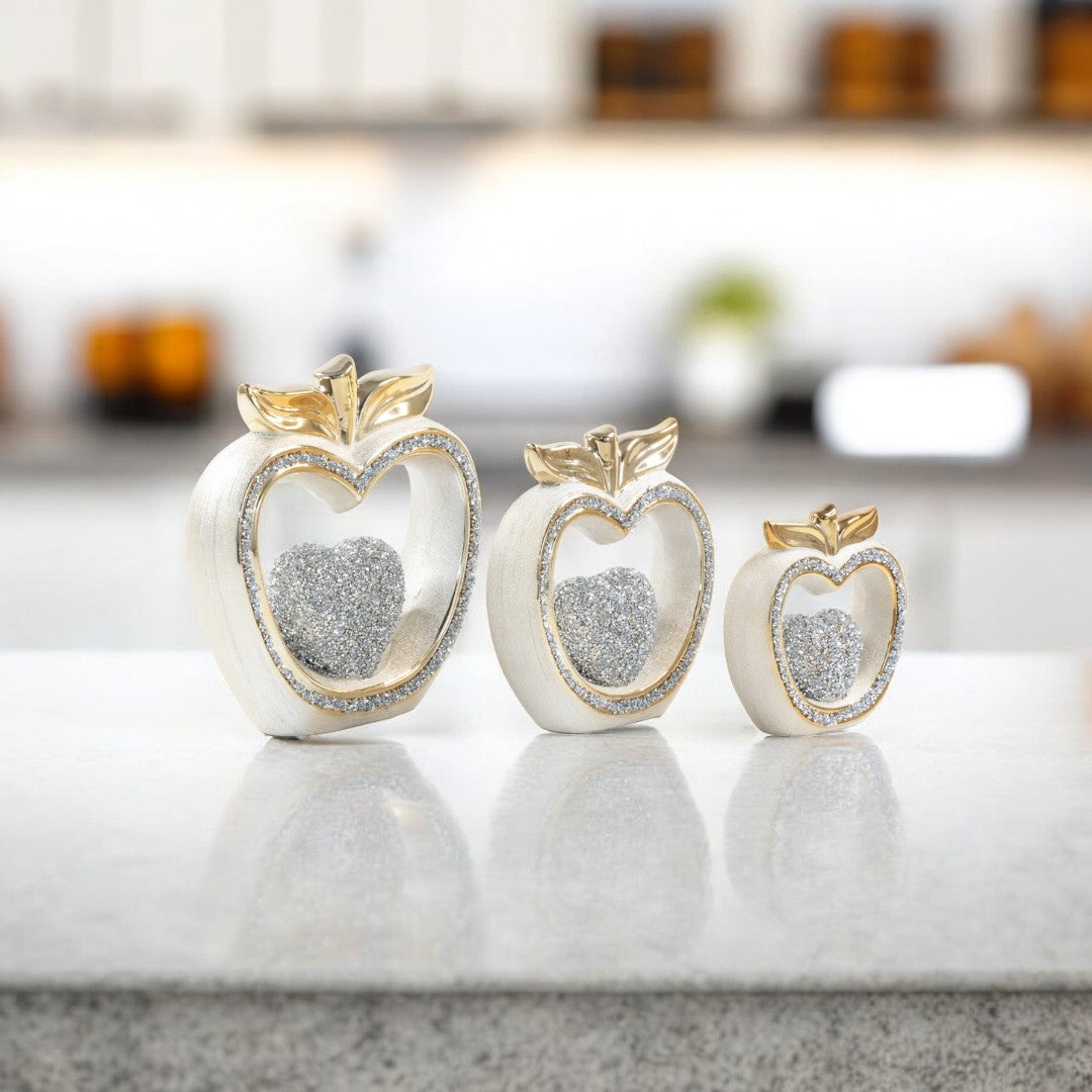 3pc Gold Diamond Apple Decor Set