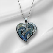 Sterling Silver, Mother of Pearl, Pendant Necklace, Ivory, Blue, Zircon, Heart Pendant, Gift for Her