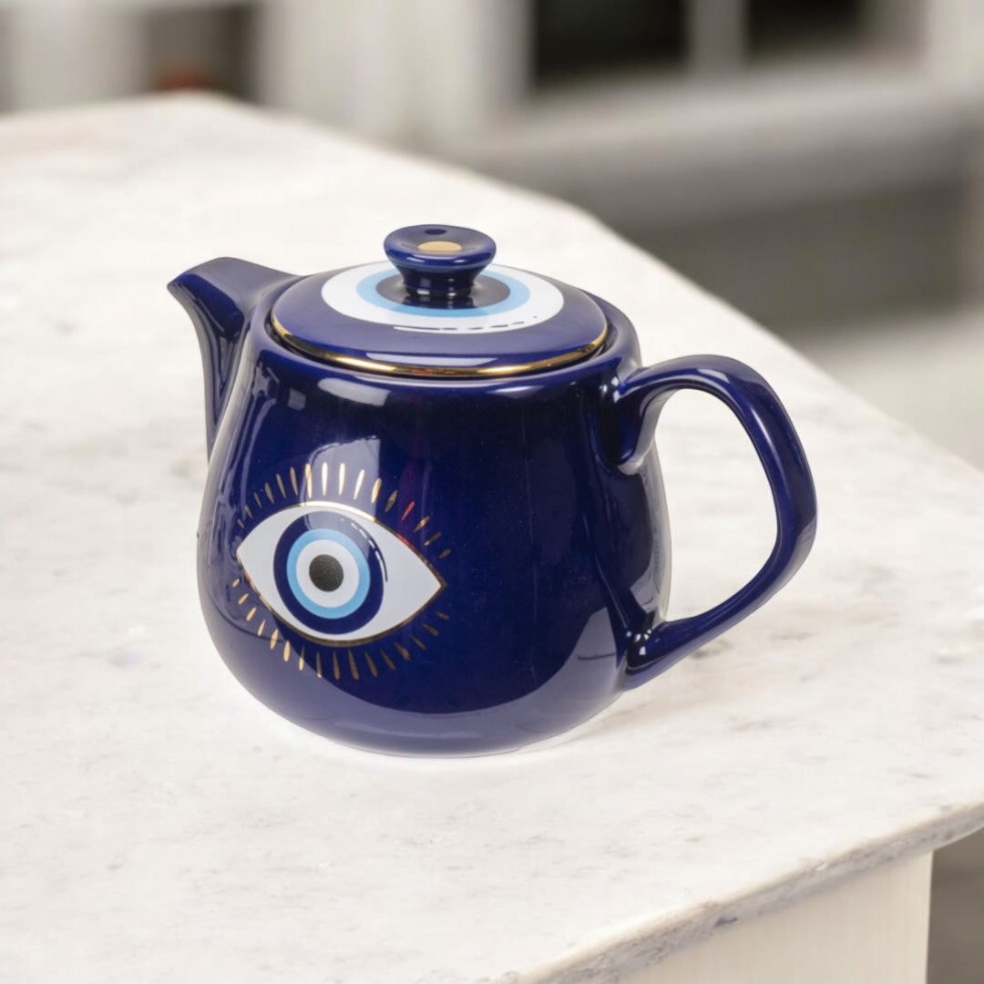 Evil Eye Stoneware Teapot Serene Blue