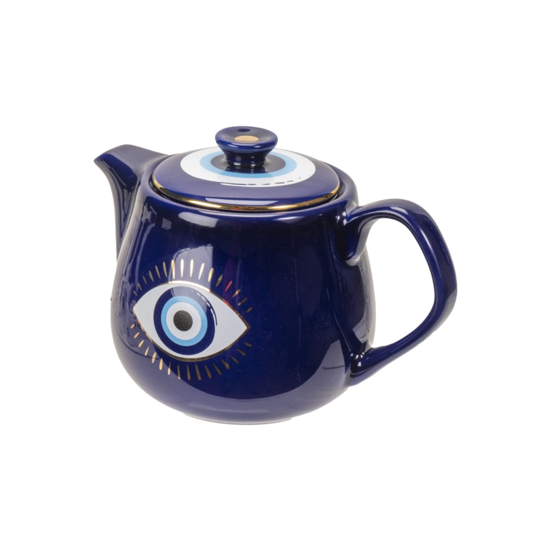 Evil Eye Stoneware Teapot Serene Blue