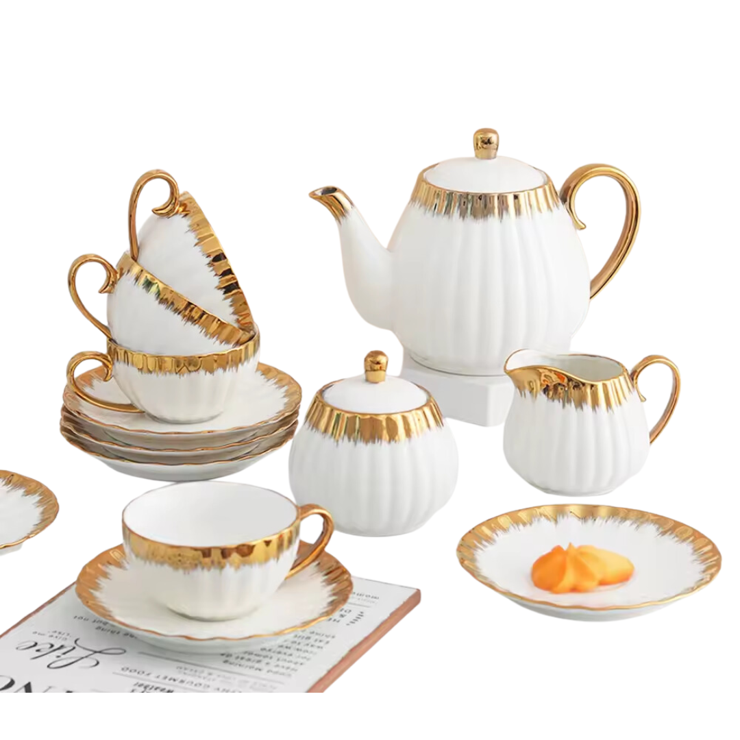 Ceramic Electroplated Gold Afternoon Tea Set