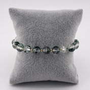 Elegant Green Glass Beaded Elastic Bracelet with Gold Chain Finish - Geometric Crystal Bead Design for Daily Wear and Special Occasions