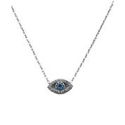 Sterling Silver, Pendant Necklace, Zircon, Evil Eye, Clear, Soft Blue, Lobster Clasp, BirthdayGift