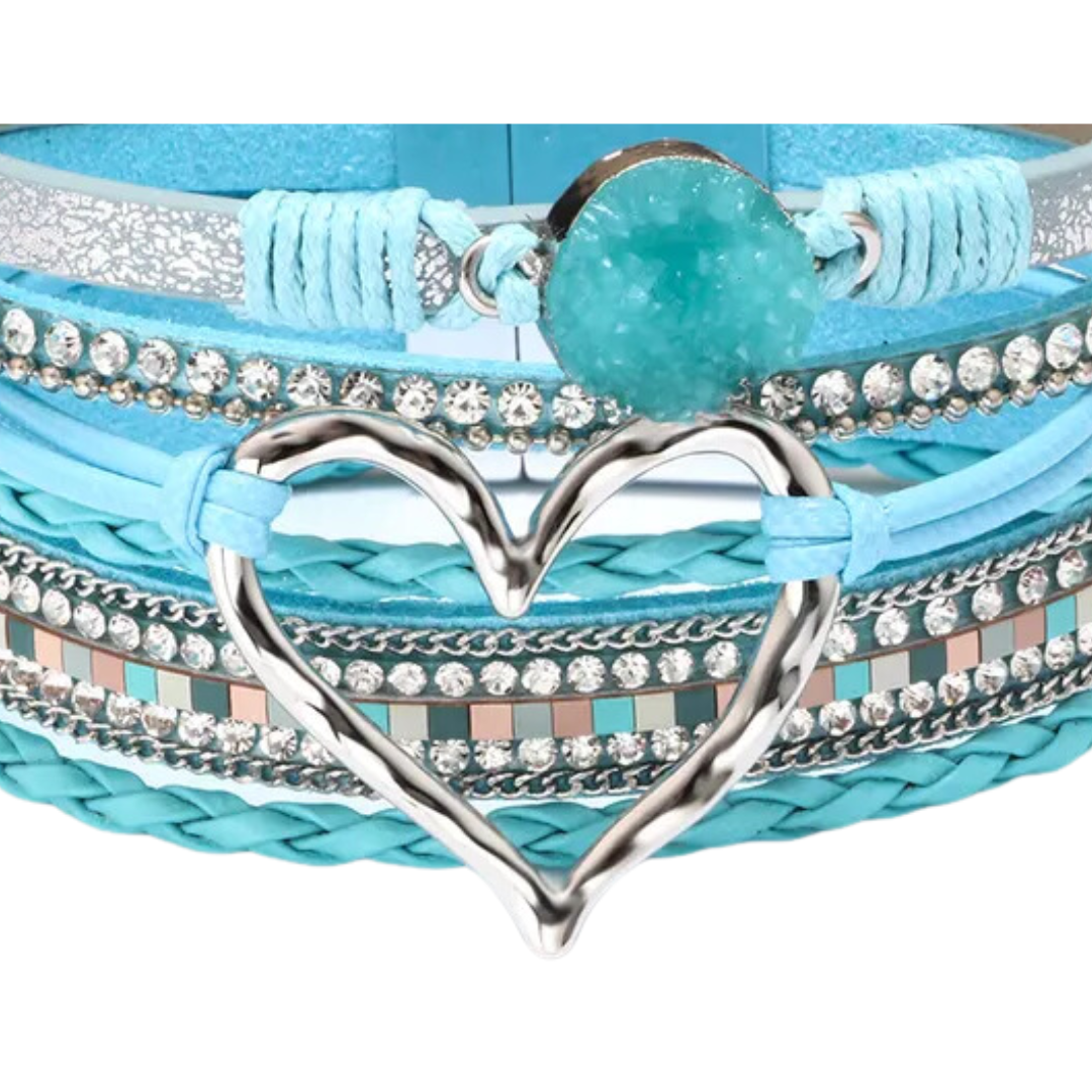 Blue Heartfelt Harmony Leather Wrap Bracelet