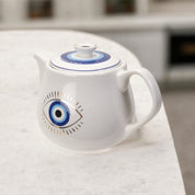 Elegant White Evil Eye Stoneware Teapot