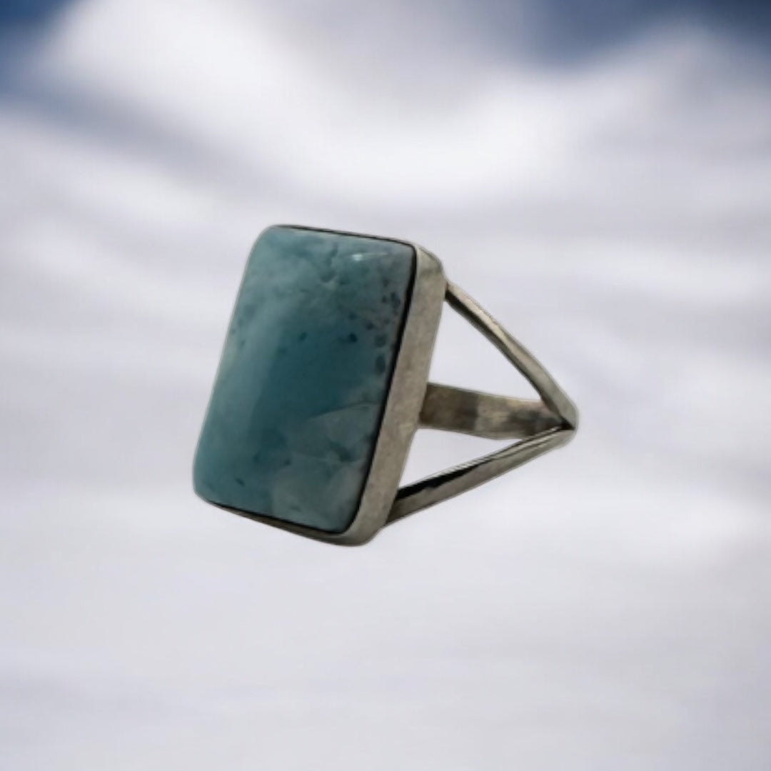 Sterling Silver, Ring, Larimar, Rectangle, Gemstone, Boho