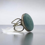 Sterling Silver Oval Larimar Gemstone Ring, Perfect Gift, Boho Style, Unique Design, Elegant Ring, Gift for Her