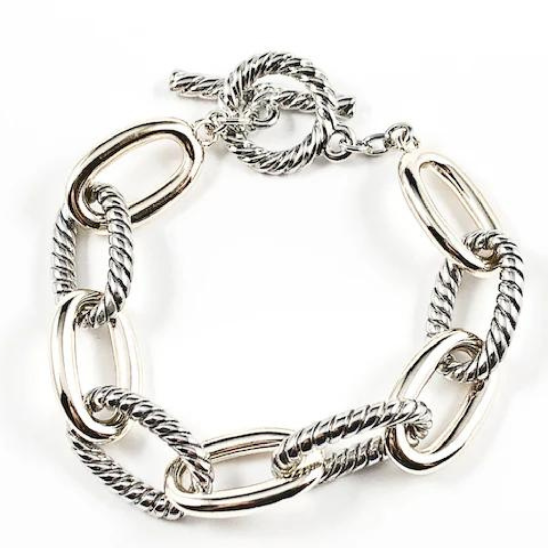 Silver Texture Link Toggle Bracelet