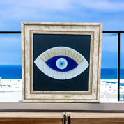 Framed White Evil Eye Wall Art – Fused Glass Protection Gift for Him & Her