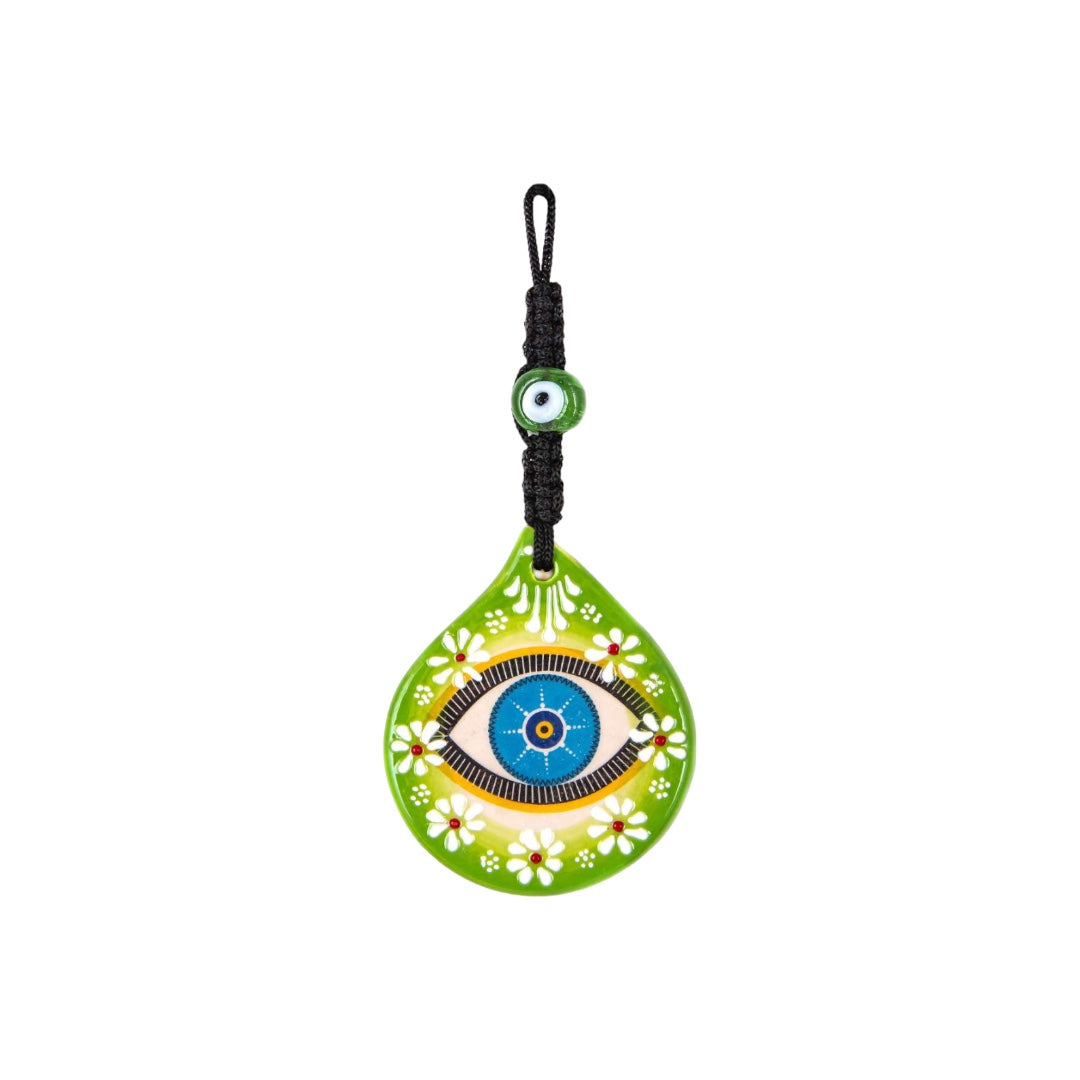 Mystic Teardrop,  Ceramic Evil Eye,  Wall Hanging Ornament, Green and Blue Design, Perfect Gift