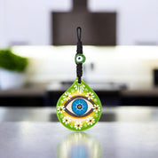 Mystic Teardrop,  Ceramic Evil Eye,  Wall Hanging Ornament, Green and Blue Design, Perfect Gift