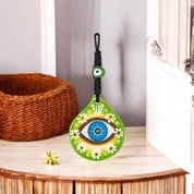 Mystic Teardrop,  Ceramic Evil Eye,  Wall Hanging Ornament, Green and Blue Design, Perfect Gift