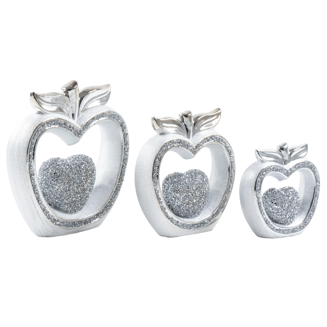 3pc Silver Diamond Apple Decor Set