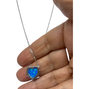 Stunning Blue Opal Heart Pendant Necklace with Zircon Border, Elegant Sterling Silver Jewelry Gift