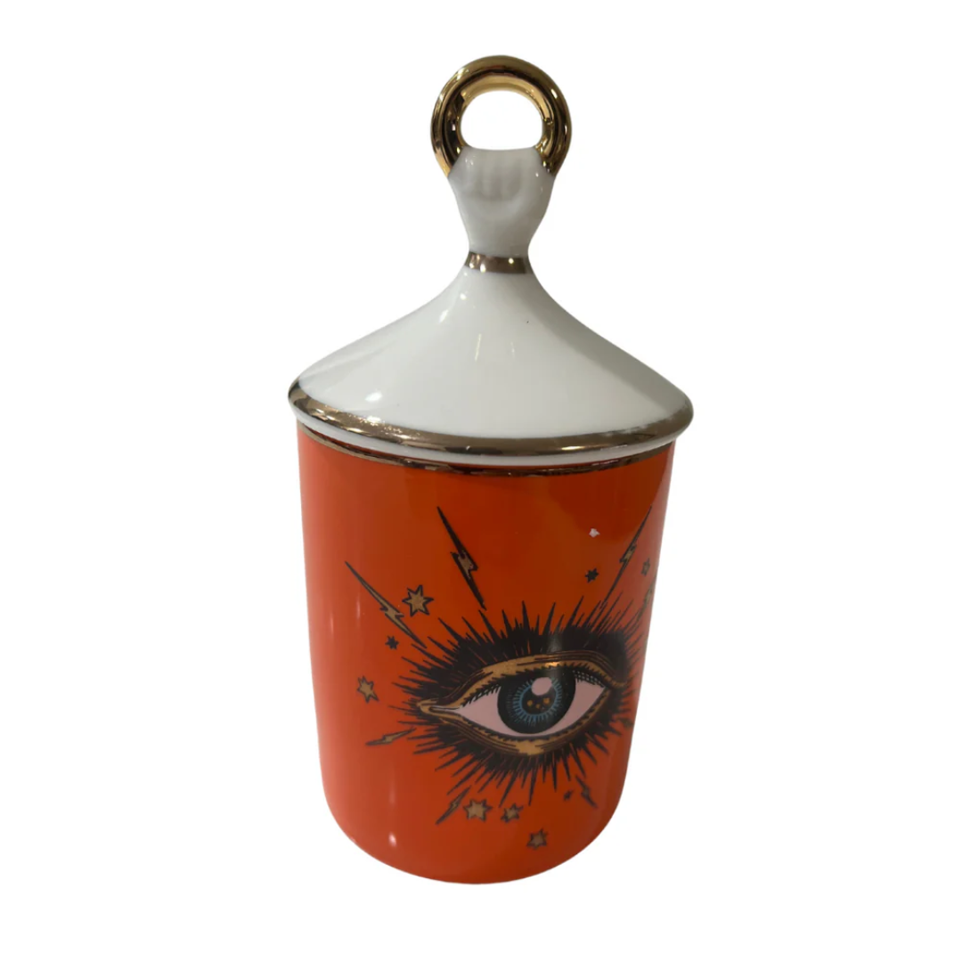 Evil Eye Orange Ceramic Jar