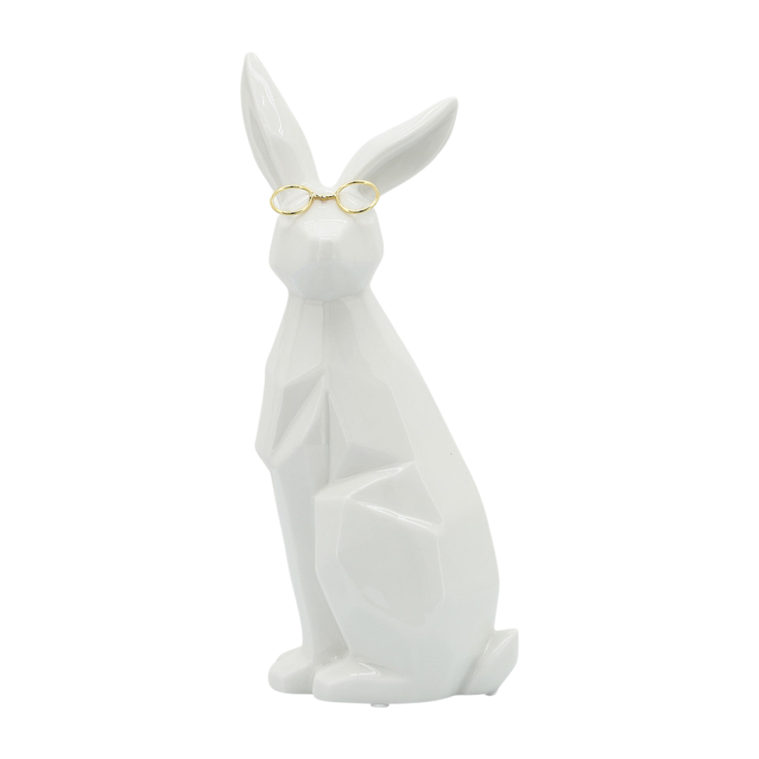 Cer, 11"h Sideview Bunny W/ Glasses, White/gold