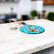 Glass Evil Eye, Wall Hanging Ornament, Gold Accents, Home Decor