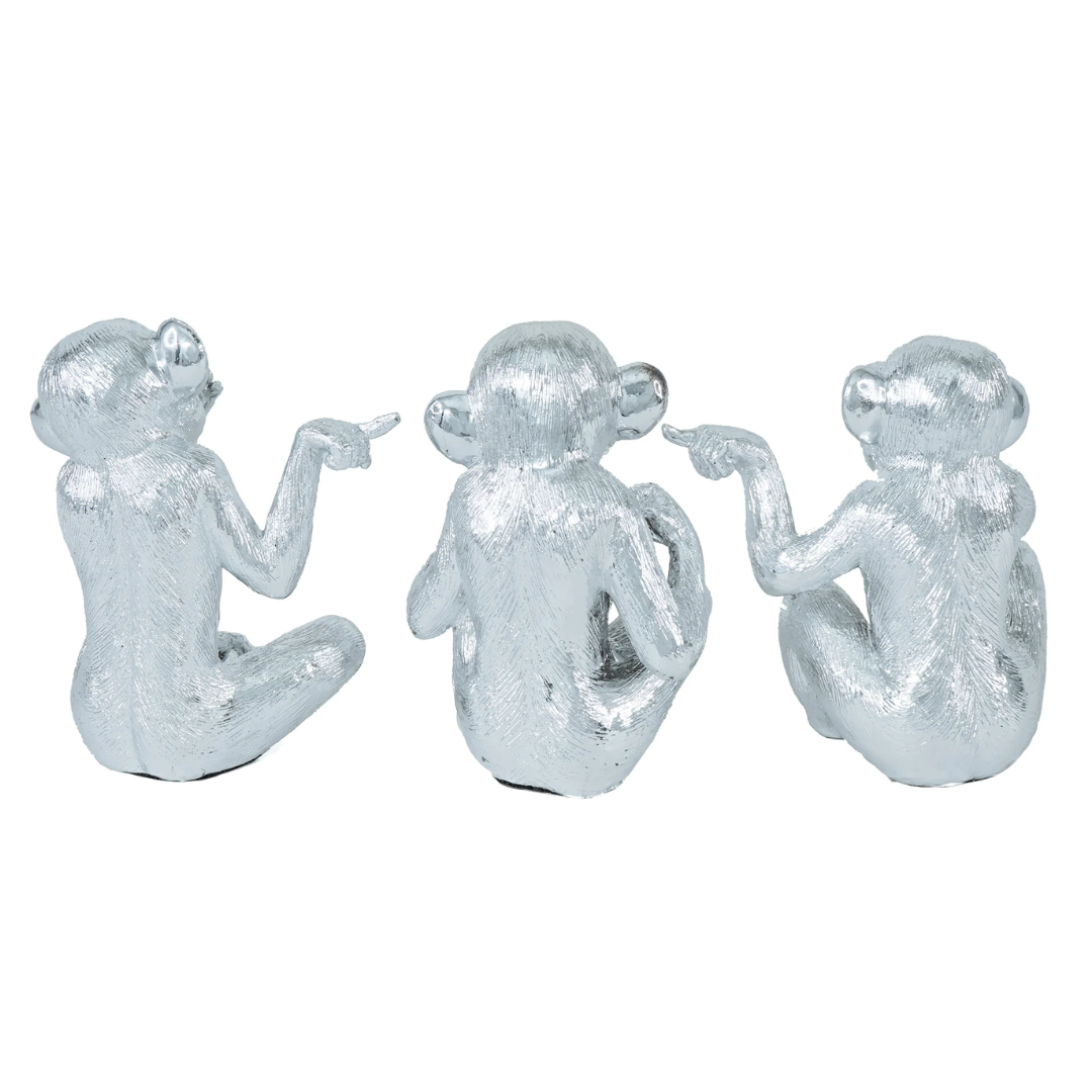 3PC Silver Monkey Decor