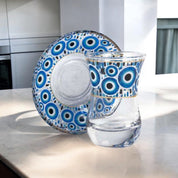 Protective Evil Eye Tea Glass Set – Elegant Cups and Saucers with Cultural Design