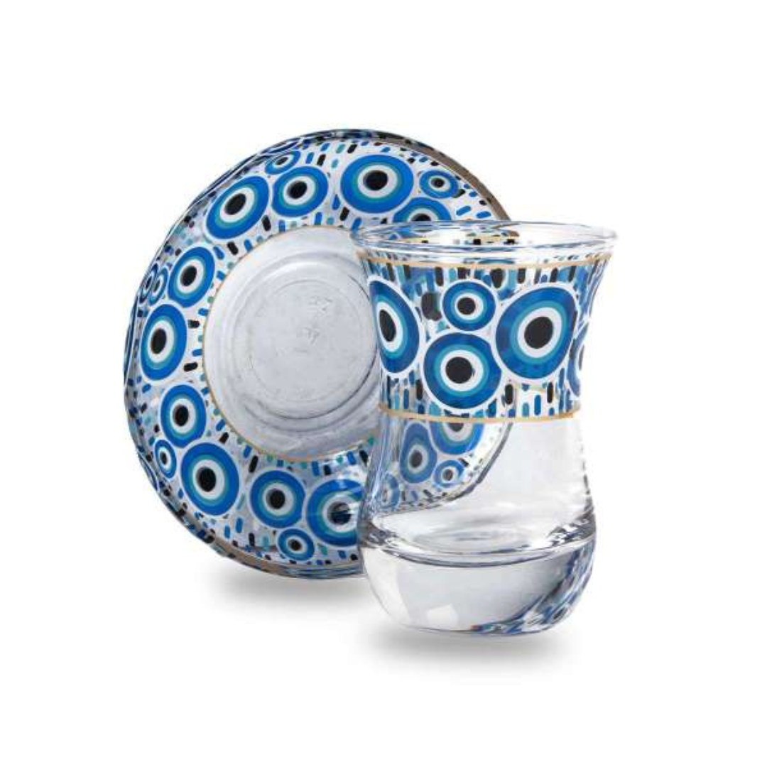 Protective Evil Eye Tea Glass Set – Elegant Cups and Saucers with Cultural Design