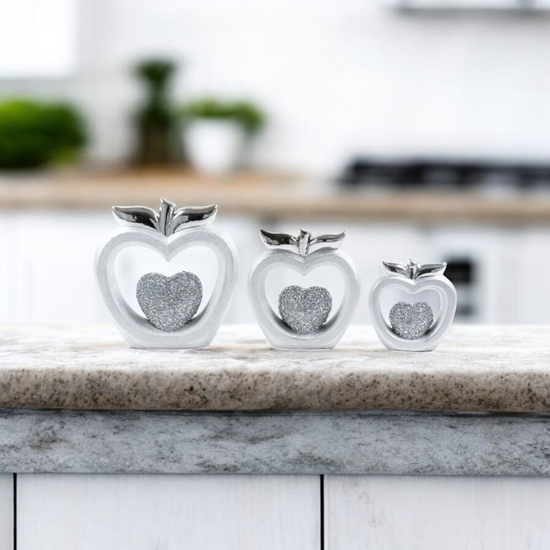 3pc Silver Diamond Apple Decor Set