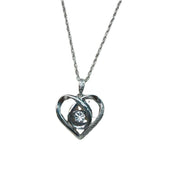 Elegant Sterling Silver Heart with Dancing Zircon Pendant Necklace