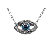 Sterling Silver, Pendant Necklace, Zircon, Evil Eye, Clear, Soft Blue, Lobster Clasp, BirthdayGift