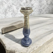 15" Silver Blue, Crackled Candle Holder