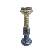 15" Silver Blue, Crackled Candle Holder