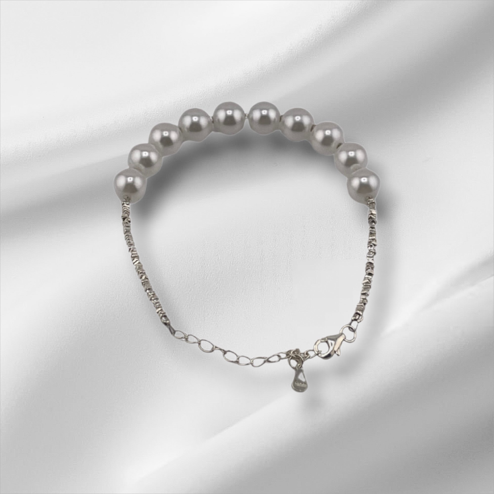 Elegant Sterling Silver Beaded Bracelet with White Pearls - Timeless and Versatile Jewelry Gift