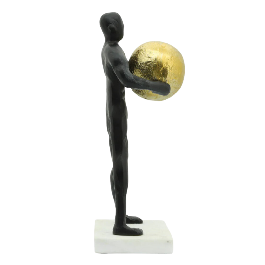 Metal 12"h Man Carrying Ball, Black/gold