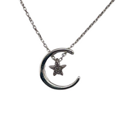 Sterling Silver, Pendant Necklace, Crescent Moon, Star Design, Perfect Gift for Her, Moon Star Pendant, Birthday Gift