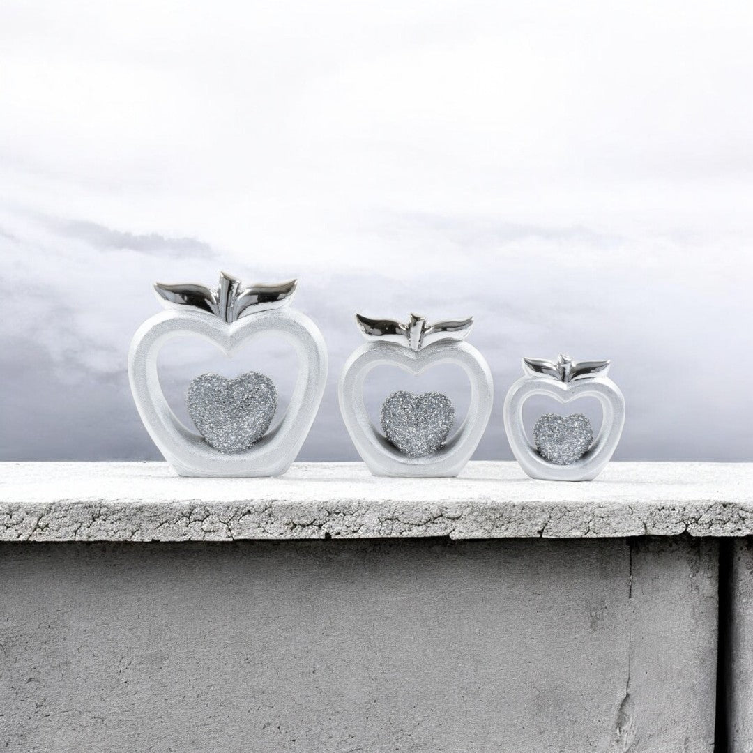 3pc Silver Diamond Apple Decor Set