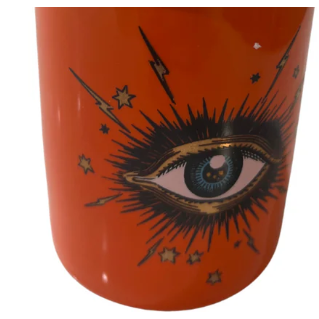 Evil Eye Orange Ceramic Jar