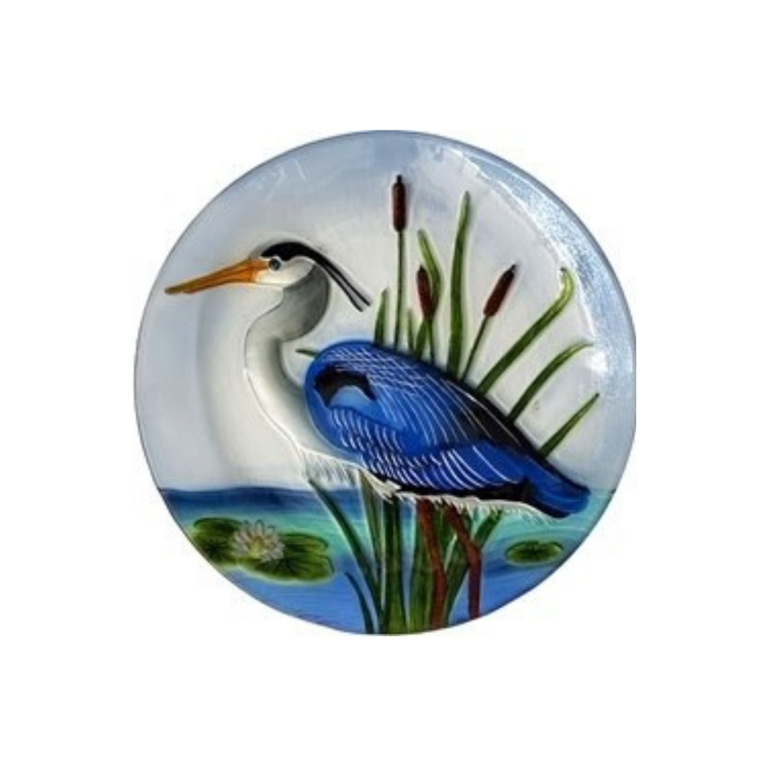 12" Round Blue Heron Glass Platter