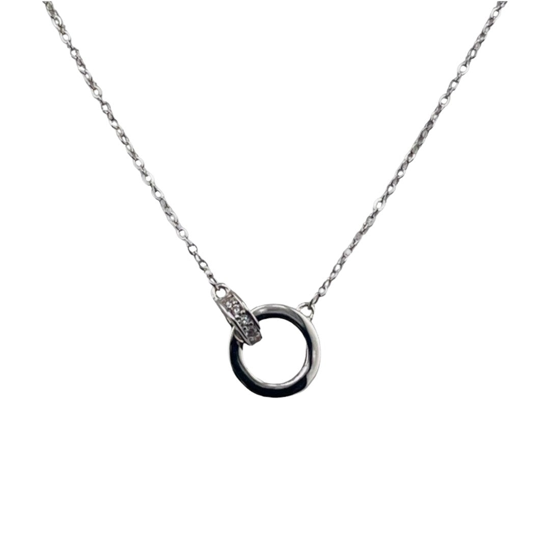 Sterling Silver, Pendant Necklace, Zircon Interlocked Rings, Minimalist, Jewelry, Necklace, Gift For Her, Modern Design