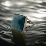 Sterling Silver, Ring, Square, Larimar, Gemstone, Perfect Gift