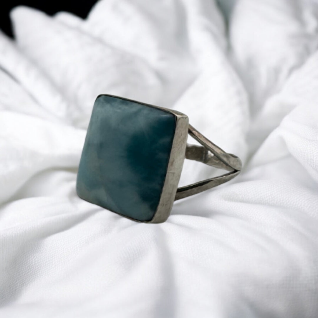 Sterling Silver, Ring, Square, Larimar, Gemstone, Perfect Gift