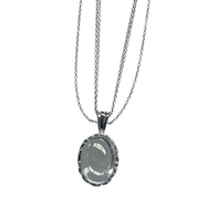 Exquisite Sterling Silver Oval Pendant Necklace with Crystal Embellishments, Featuring Three Chains for Enhanced Elegance and Versatility.