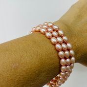 Set of 3 Soft Pink Freshwater Pearl Bracelets - Jewelry, Gift Set for Her, Elegant Pearl Bracelet Set