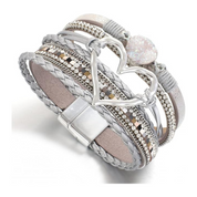 Heartfelt Harmony Leather Wrap Bracelet / Silver