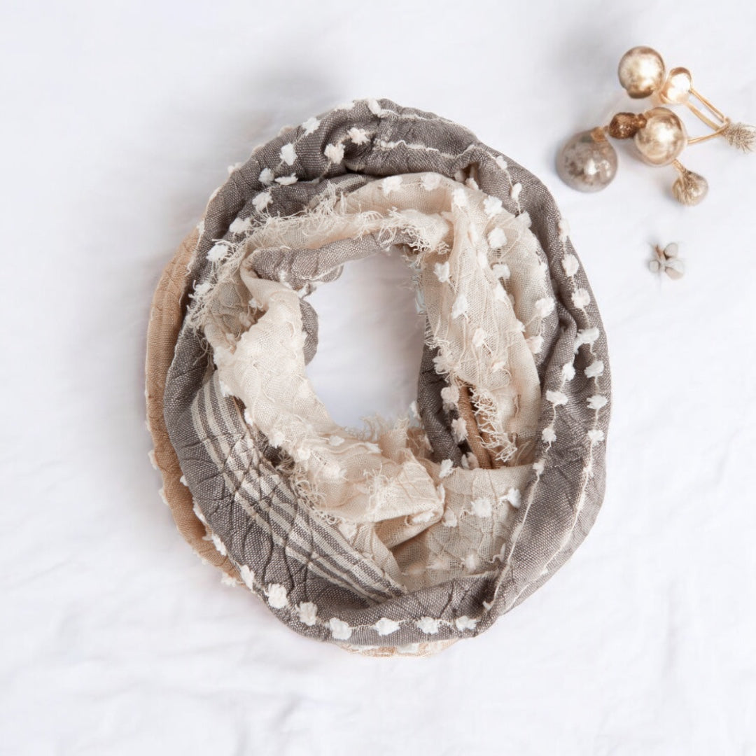 Textured Infinity Scarf in Tan: Embrace Comfort and Elegance with a Versatile Accessory