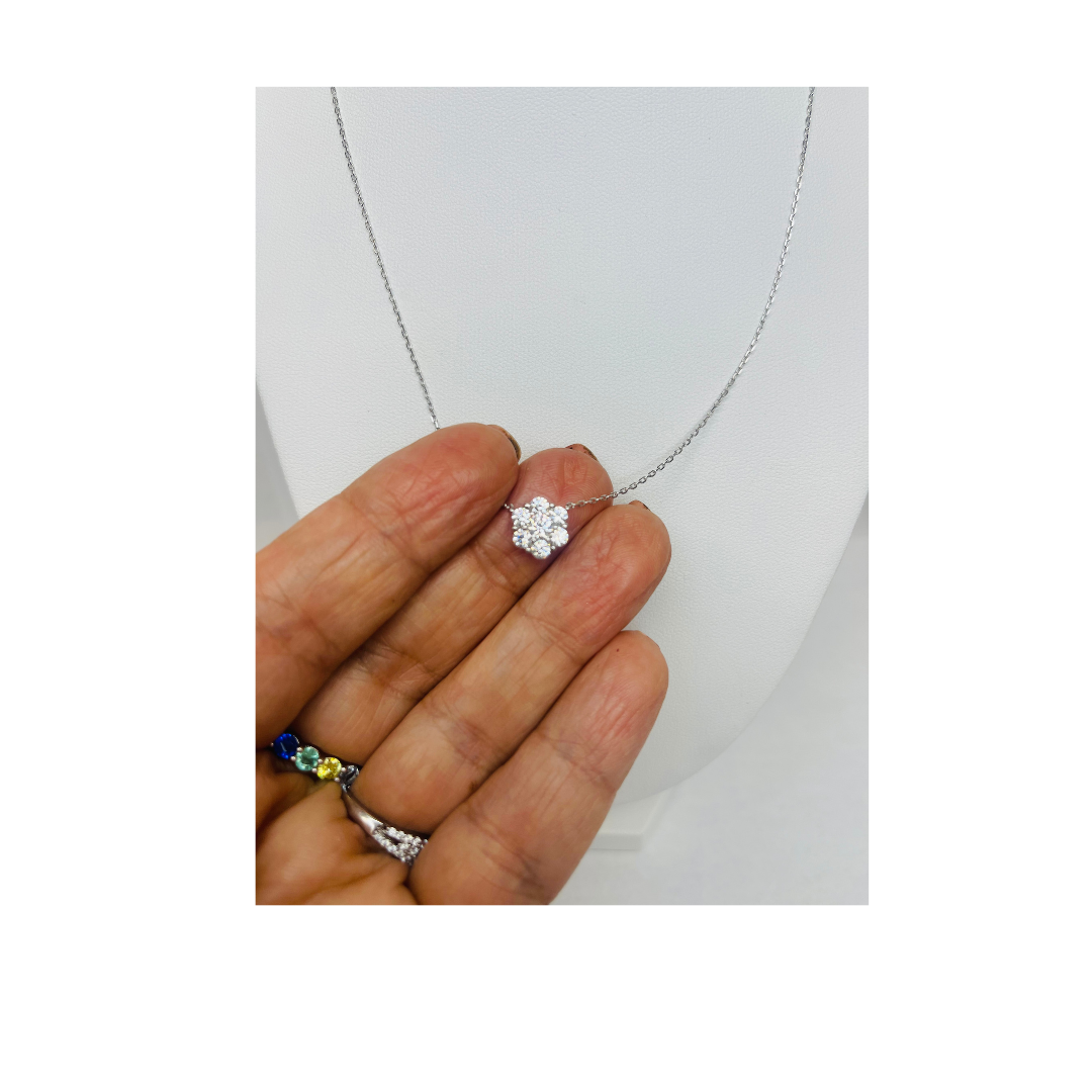 Exquisite Flower Cluster Zircon Sterling Silver Pendant Necklace, Elegant Floral Jewelry Gift