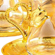 Golden Heart Turkish Tea Set – Elegant Glass and Metal Design with Heart Patterns